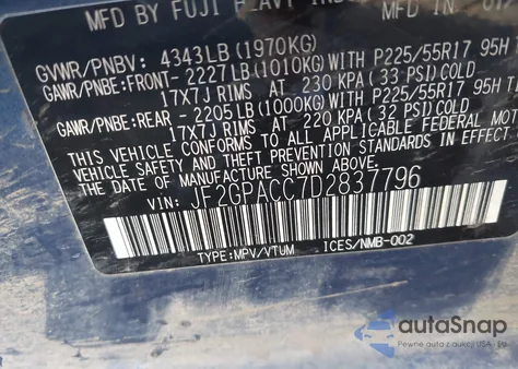 2013 Subaru Xv Crosstrek 2.0I Premium from USA, damaged, VIN JF2GPACC7D2837796